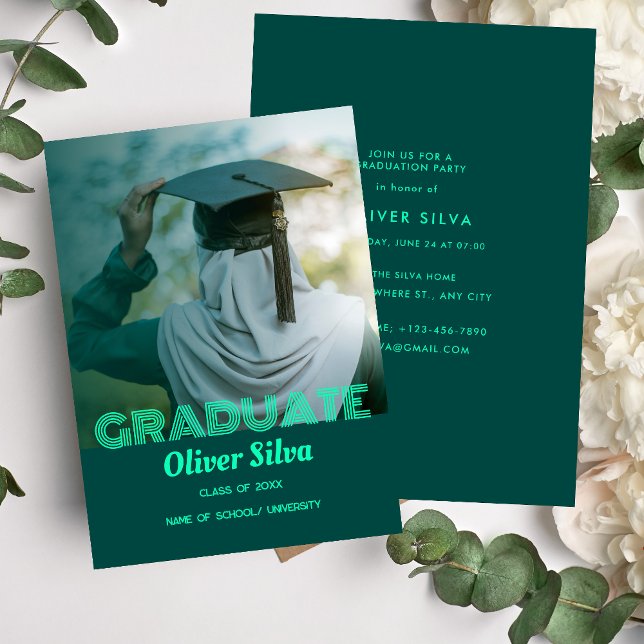 Elegante Moderne Grüne Personalisiert Graduation P Einladung (Von Creator hochgeladen)