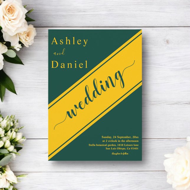 Elegante moderne grüne und goldene Hochzeit Einladung (Von Creator hochgeladen)