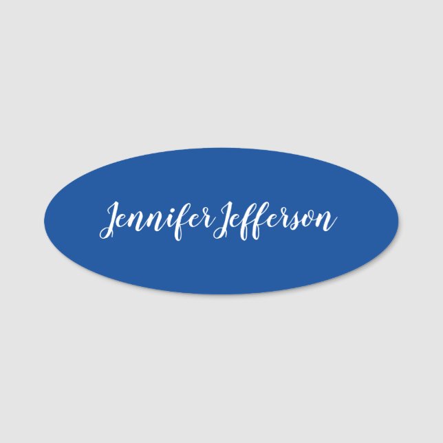 Elegante moderne Handschrift Beruflich Deep Blue Namensschild (Vorderseite)