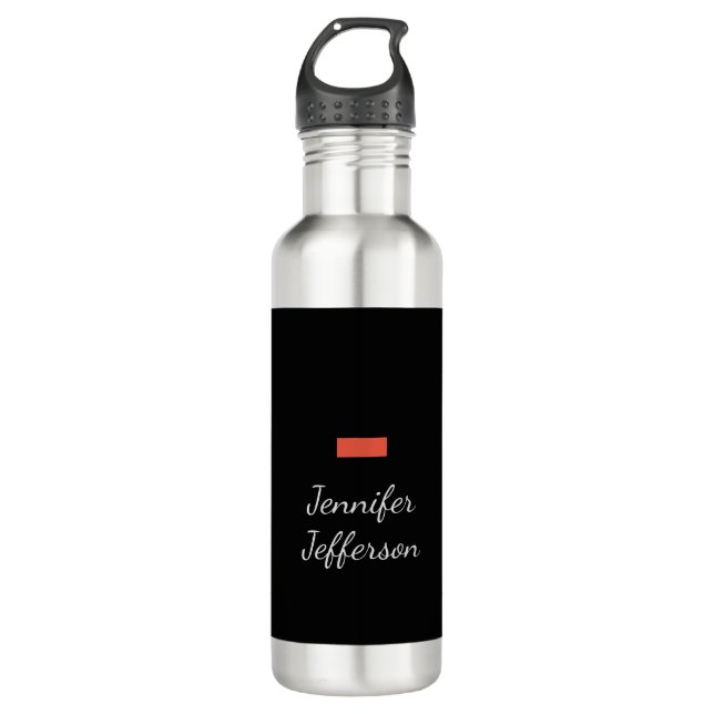 Elegante moderne Handschrift Schlicht Black Edelstahlflasche (Vorderseite)