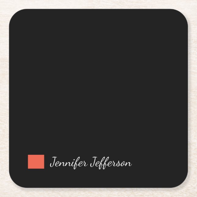 Elegante moderne Handschrift Schlicht Black Rechteckiger Pappuntersetzer (Vorderseite)