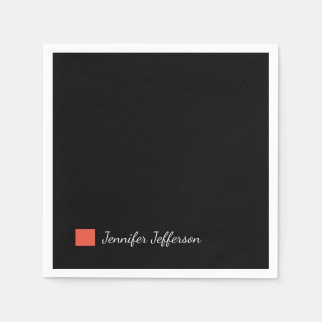 Elegante moderne Handschrift Schlicht Black Serviette (Vorderseite)