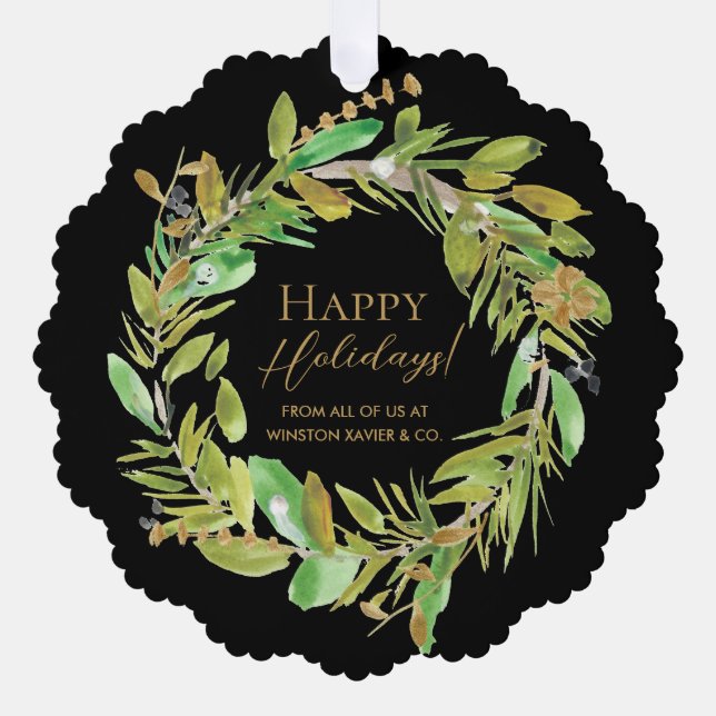 Elegante Moderne Happy Holidays Wreath Ornament Karte (Vorderseite)
