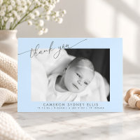 Elegante moderne hellblaue Schrift Baby-Foto-Gebur