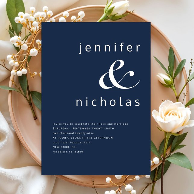 Elegante moderne Hochzeit der Marine Einladung (Elegant Modern Navy Blue Wedding Invitation)