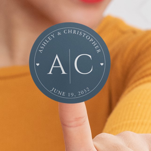 Elegante moderne Hochzeit der Marine Runder Aufkleber (Von Creator hochgeladen)