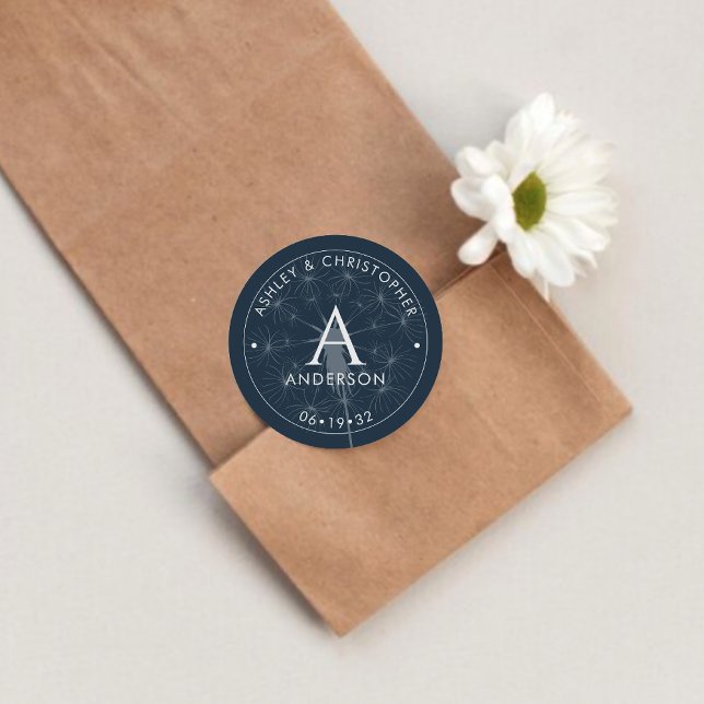 Elegante moderne Hochzeit der Marine Runder Aufkleber (Von Creator hochgeladen)