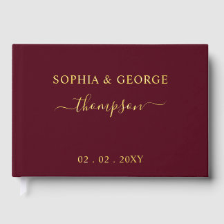 Elegante moderne Hochzeit in Burgund und Gold Gästebuch