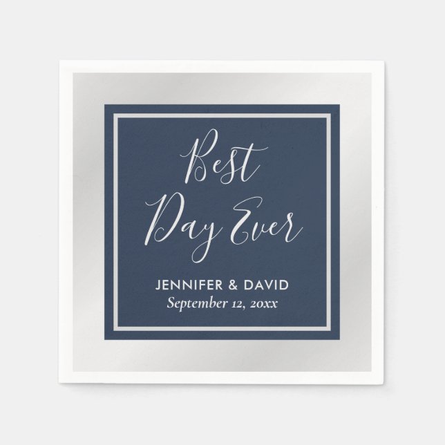 Elegante moderne Hochzeit in Navy, Blau und Silber Serviette (Vorderseite)