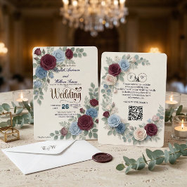 Elegante moderne Hochzeit mit QR-Code Rose Einladung