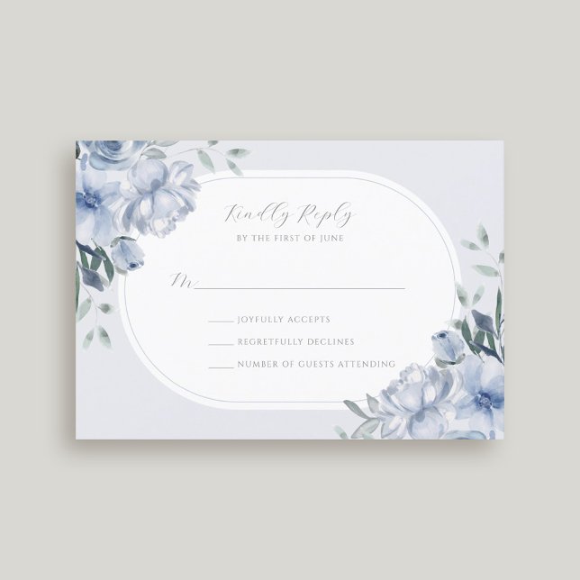 Elegante Moderne Hochzeit von Blauer Flora RSVP Karte (Von Creator hochgeladen)