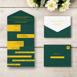 Elegante moderne Hochzeit von Green und Gold Luxur All In One Einladung