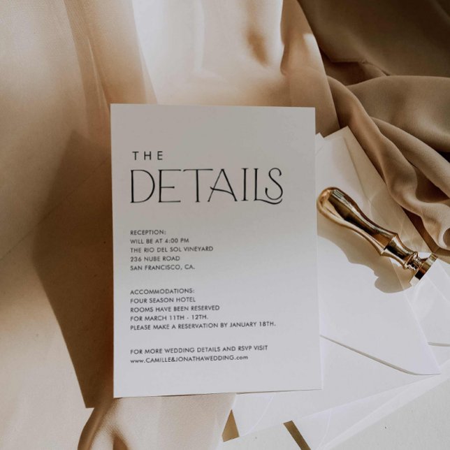 Elegante moderne Hochzeitdetails Begleitkarte (Modern Elegant Wedding Details Card)