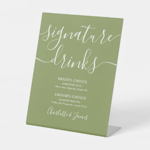 Elegante moderne Hochzeits-Signature-Drinks in Moo Sockelschild