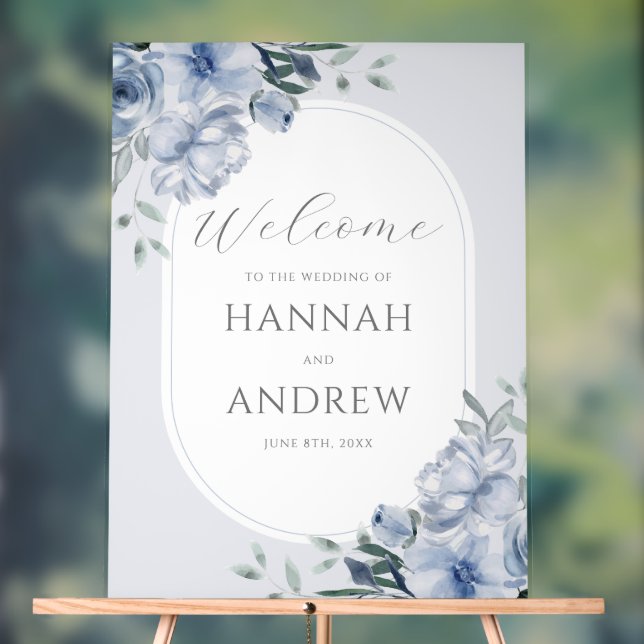 Elegante Moderne Hochzeitsfeier in Blue Floral Wil Acrylschild (Neutral)