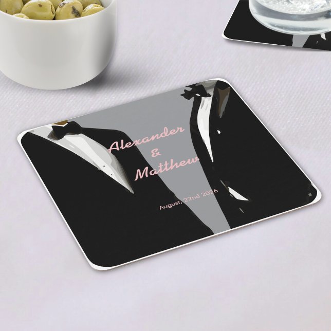Elegante moderne Homosexuelle Hochzeit Rechteckiger Pappuntersetzer (Von Creator hochgeladen)