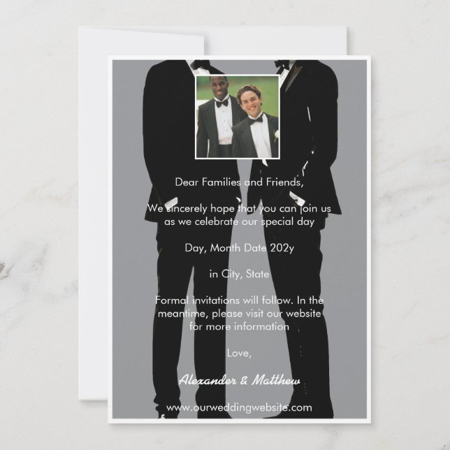 Elegante moderne Homosexuelle Hochzeit Save The Date (Rückseite)