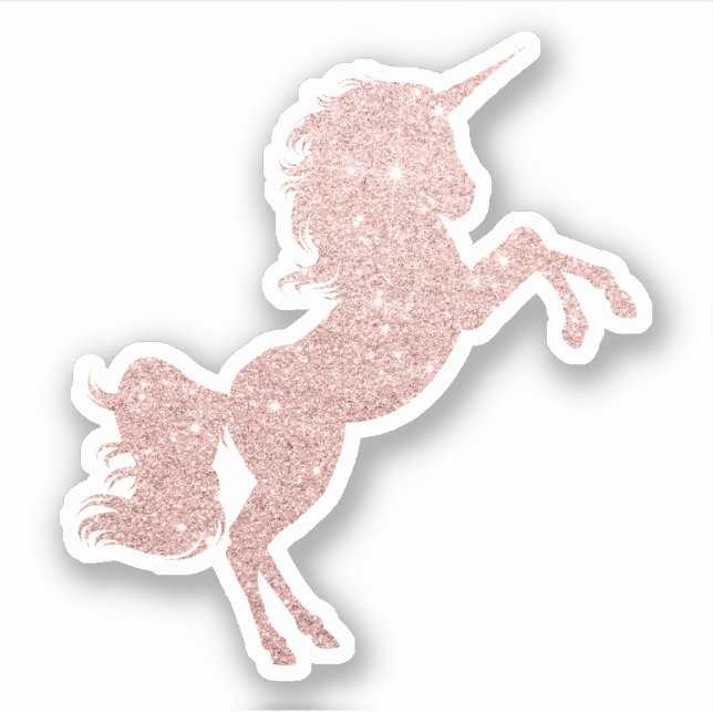 Elegante moderne hübsche Rose Gold Glitzer Einhorn Aufkleber (Vorderseite)
