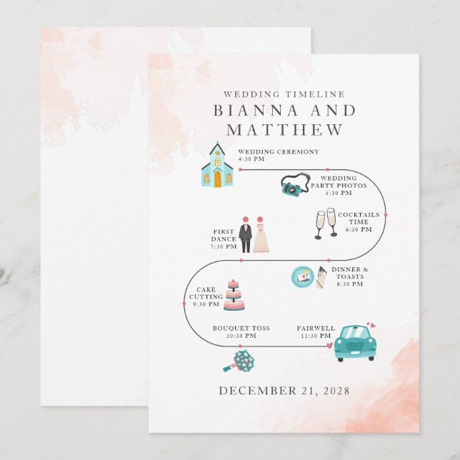 Elegante moderne Icons Hochzeitsablauf Programm (Vorne/Hinten)