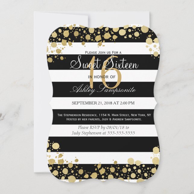 Elegante moderne Imitat-GoldSpritzer und -streifen Einladung (Vorderseite)