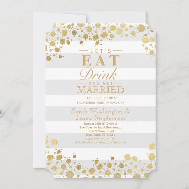 Elegante moderne Imitate Gold Spritzer und Streife Einladung (Vorderseite)