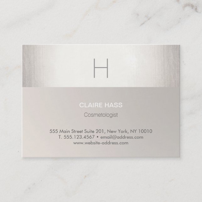 Elegante Moderne Imitate Silver Foil und Taupe Mon Visitenkarte (Vorderseite)