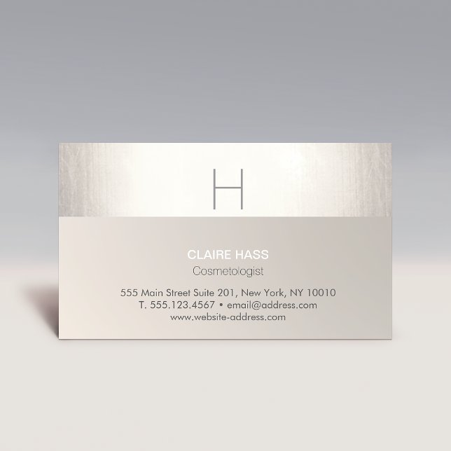 Elegante Moderne Imitate Silver Foil und Taupe Mon Visitenkarte (Von Creator hochgeladen)