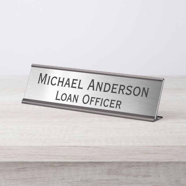 Elegante moderne Imitats Silver Custom Office Schreibtischnamensplakette (Vorderseite )