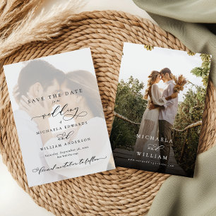 Elegante moderne Kalligrafie 2-Foto-Hochzeit Save The Date