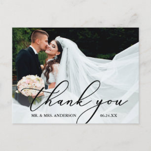 Elegante moderne Kalligrafie Danke Hochzeit Postkarte