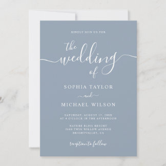 Elegante moderne Kalligrafie Dusty Blue Wedding Einladung