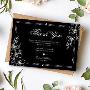 Elegante moderne Kalligrafie Floral Schwarze Hochz Dankeskarte