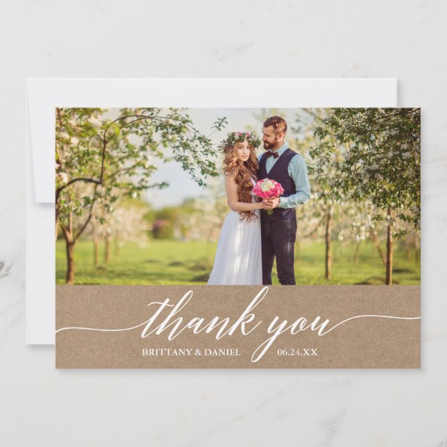 Elegante moderne Kalligrafie Hochzeitkraft Dankeskarte (Vorderseite)