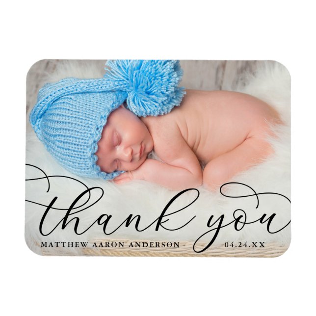 Elegante moderne Kalligrafie New Baby Vielen Dank  Magnet (Horizontal)