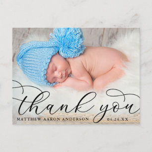 Elegante moderne Kalligrafie New Baby Vielen Dank Postkarte