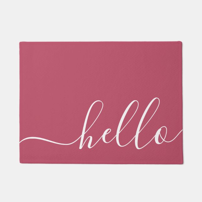 Elegante moderne Kalligrafie Rosa und Weiß hello Fußmatte (Vorderseite)