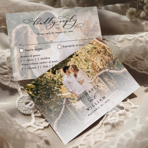 Elegante moderne Kalligrafie-Schrift 2-Foto-Hochze RSVP Karte