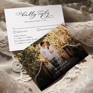 Elegante moderne Kalligrafie-Schrift Foto-Hochzeit RSVP Karte