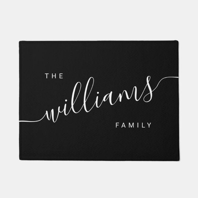Elegante moderne Kalligrafie Schwarz & Weiß Fußmatte (Vorderseite)