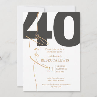 Elegante moderne Kalligrafie zum 40. Geburtstag Er Einladung