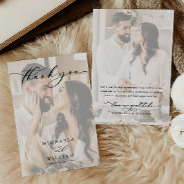 Elegante moderne Kalligraphie 2-Foto Hochzeit Dankeskarte