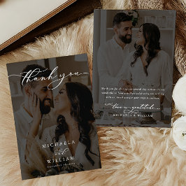 Elegante moderne Kalligraphie 2-Foto Hochzeit Dankeskarte