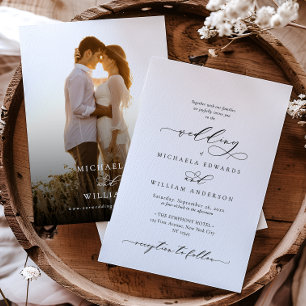 Elegante moderne Kalligraphie 2-Foto Hochzeit Einladung