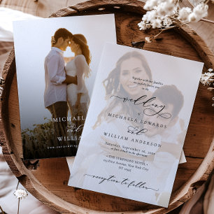 Elegante moderne Kalligraphie 2-Foto Hochzeit Einladung
