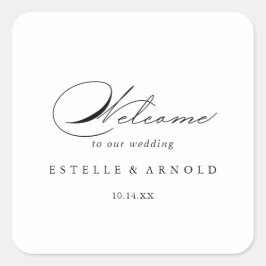 Elegante Moderne Kalligraphie Hochzeit Willkommen Quadratischer Aufkleber