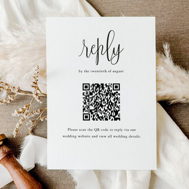 Elegante moderne Kalligraphie QR Code Hochzeit RSVP Karte (Von Creator hochgeladen)