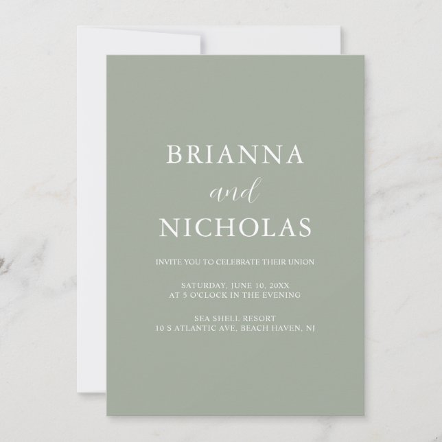 Elegante Moderne Kalligraphie Sage Green Wedding Einladung (Vorderseite)