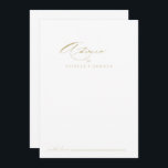 Elegante moderne kalligraphische Hochzeit Hinweiskarte<br><div class="desc">Diese elegante, moderne Kalligraphie Gold Hochzeitsratenkarte ist ideal für eine rustikale Hochzeit. Das einfache und stilvolle Design zeichnet sich durch klassische und extravagante Schriftzeichen in Gold aus. Diese Karten sind ideal für Hochzeiten, Brautparty, Babydusche, Graduiertenfest u.v.m. Personalisieren Sie die Karten mit den Namen der Braut und Bräutigam, den Eltern, die...</div>
