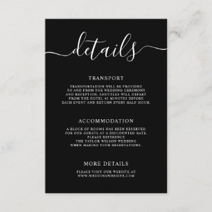 Elegante, moderne kalligraphische Hochzeitsdetails Begleitkarte