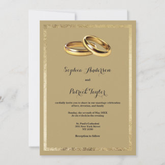 Elegante moderne Karamell-Goldringe Hochzeit Einladung